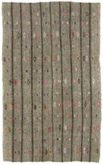 Kıl Çizgili Bej Keçi Kılı İpliğinden El Dokuma Kilim-194x324