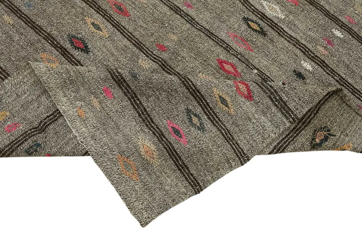 Kıl Çizgili Bej Keçi Kılı İpliğinden El Dokuma Kilim-194x324 - Görsel 6