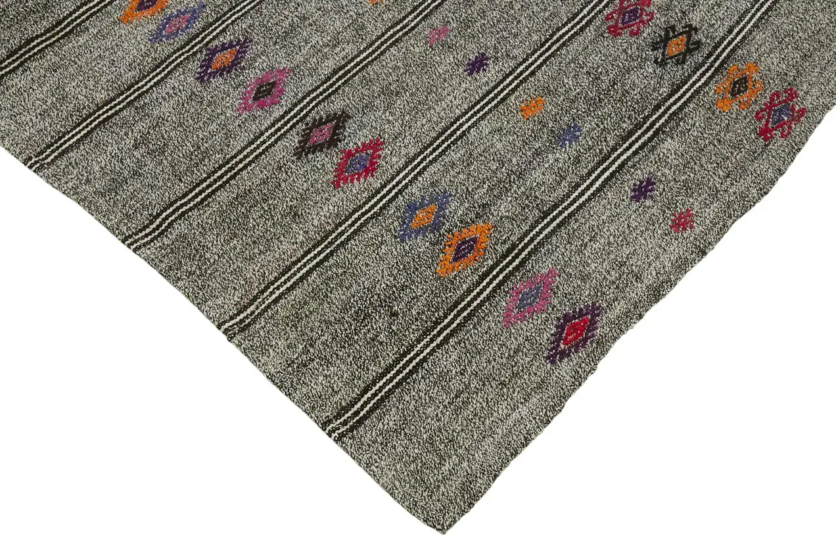 Kıl Çizgili Gri Keçi Kılı İpliğinden El Dokuma Kilim-184x282 - Görsel 4