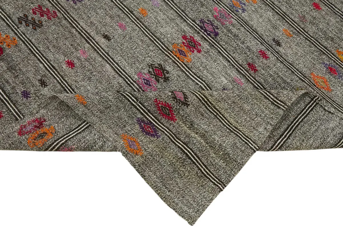 Kıl Çizgili Gri Keçi Kılı İpliğinden El Dokuma Kilim-184x282 - Görsel 6