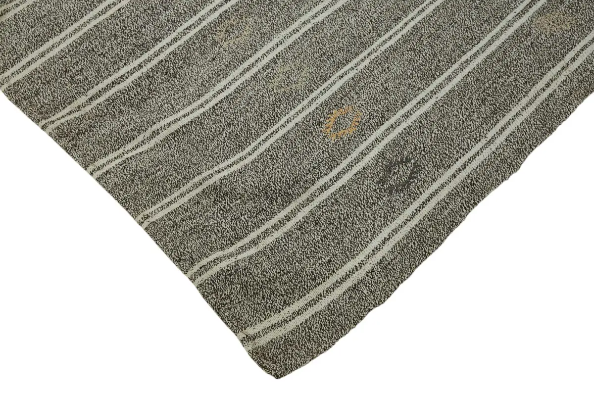 Kıl Çizgili Bej Keçi Kılı İpliğinden El Dokuma Kilim-193x200 - Görsel 4