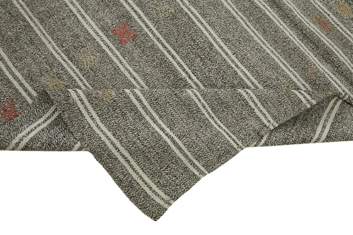 Kıl Çizgili Bej Keçi Kılı İpliğinden El Dokuma Kilim-193x200 - Görsel 6