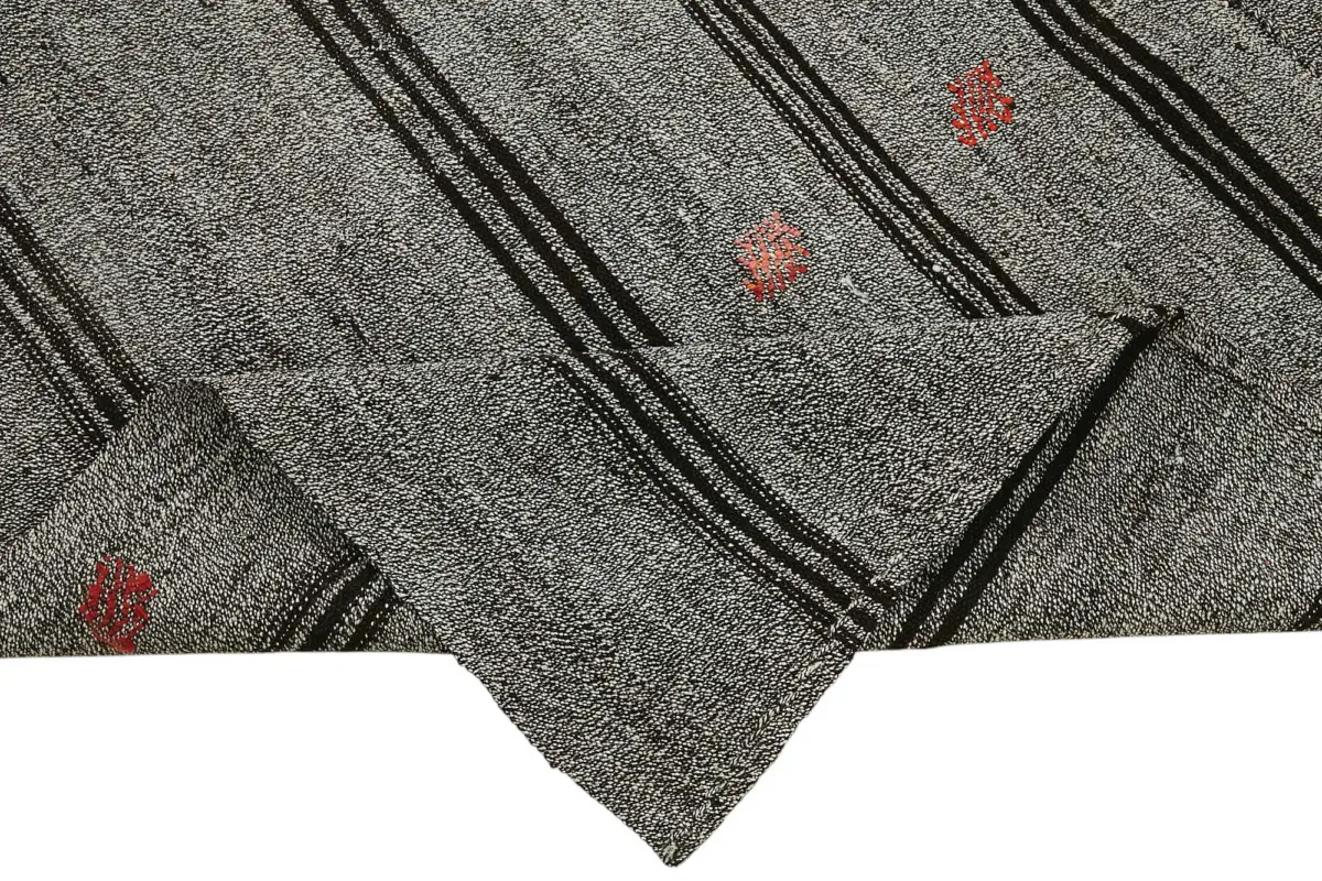Kıl Çizgili Gri Keçi Kılı İpliğinden El Dokuma Kilim-208x233 - Görsel 6