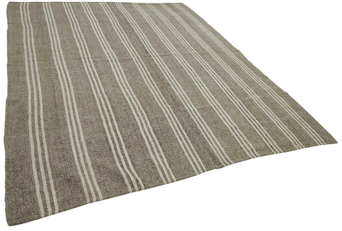Kıl Çizgili Bej Keçi Kılı İpliğinden El Dokuma Kilim-235x305 - Görsel 2