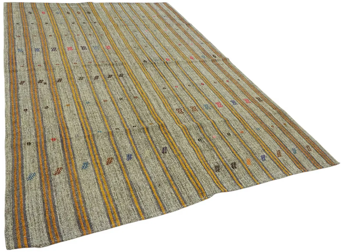 Kıl Çizgili Gri Keçi Kılı İpliğinden El Dokuma Kilim-203x317 - Görsel 2