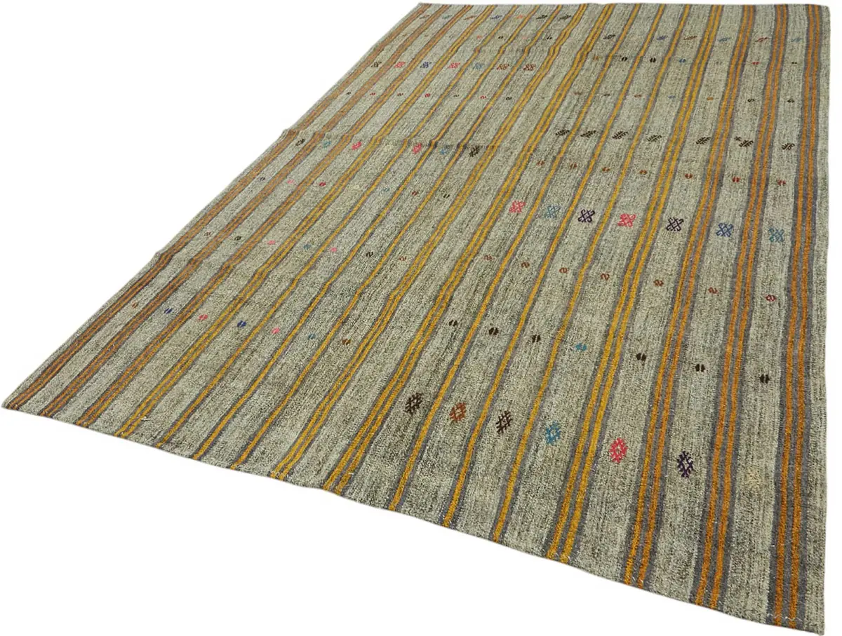 Kıl Çizgili Gri Keçi Kılı İpliğinden El Dokuma Kilim-203x317 - Görsel 3