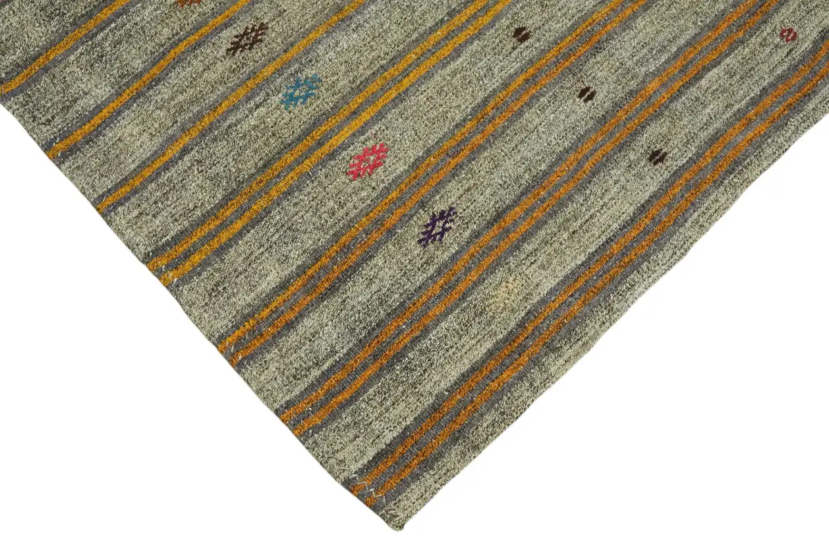 Kıl Çizgili Gri Keçi Kılı İpliğinden El Dokuma Kilim-203x317 - Görsel 4