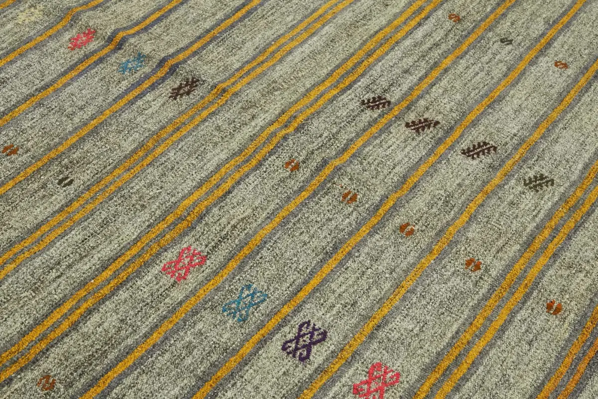 Kıl Çizgili Gri Keçi Kılı İpliğinden El Dokuma Kilim-203x317 - Görsel 5