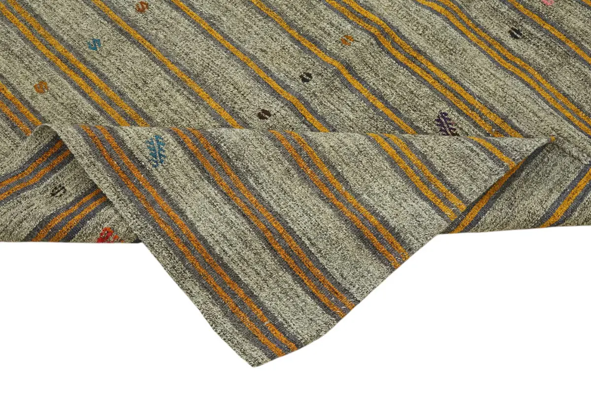 Kıl Çizgili Gri Keçi Kılı İpliğinden El Dokuma Kilim-203x317 - Görsel 6