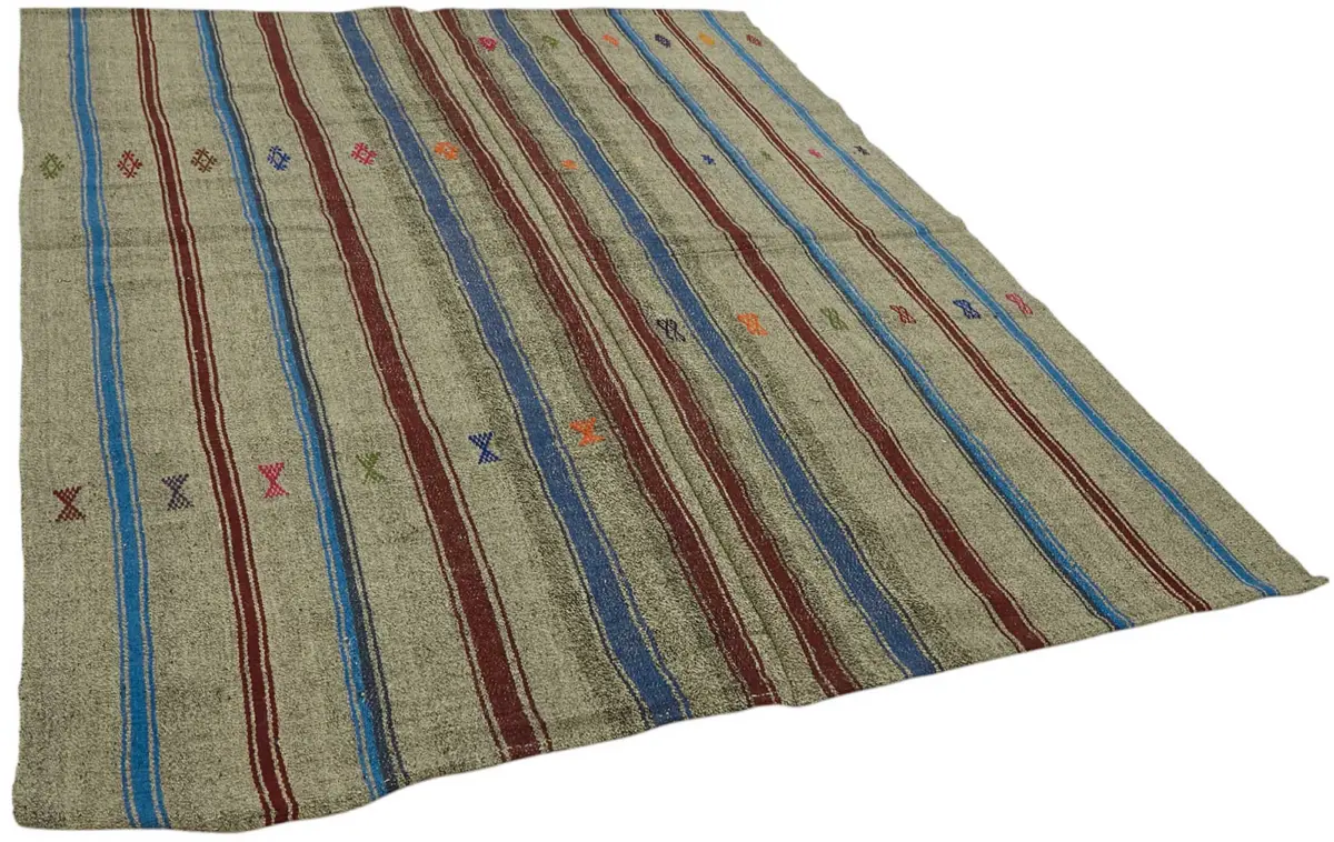 Kıl Çizgili Gri Keçi Kılı İpliğinden El Dokuma Kilim-206x255 - Görsel 2