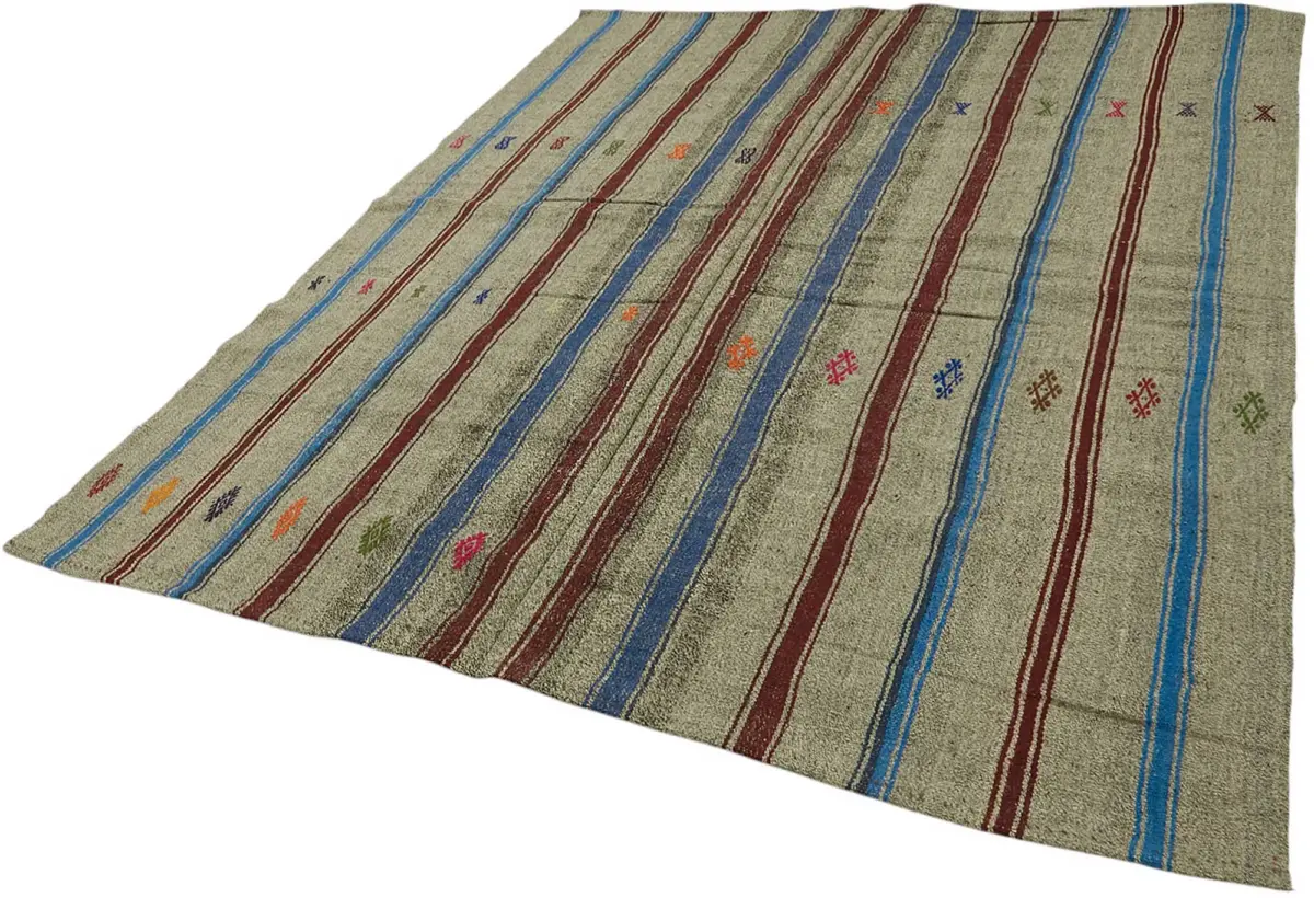 Kıl Çizgili Gri Keçi Kılı İpliğinden El Dokuma Kilim-206x255 - Görsel 3