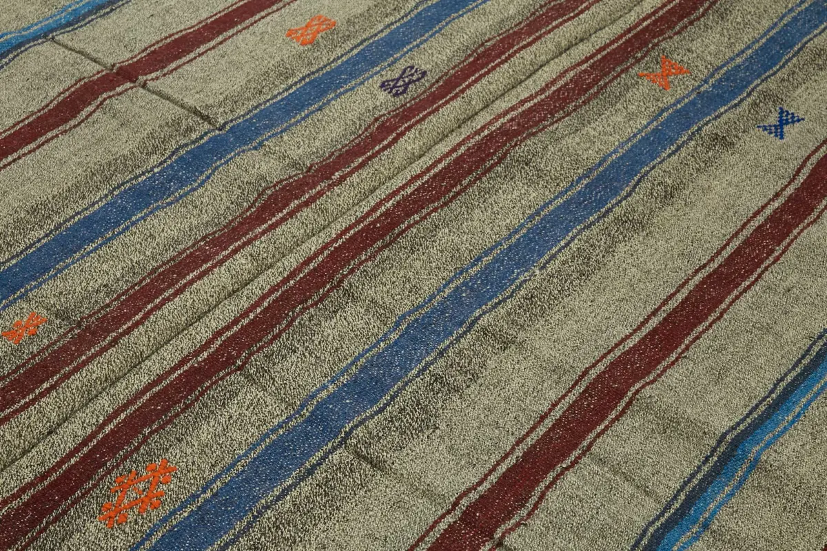 Kıl Çizgili Gri Keçi Kılı İpliğinden El Dokuma Kilim-206x255 - Görsel 5