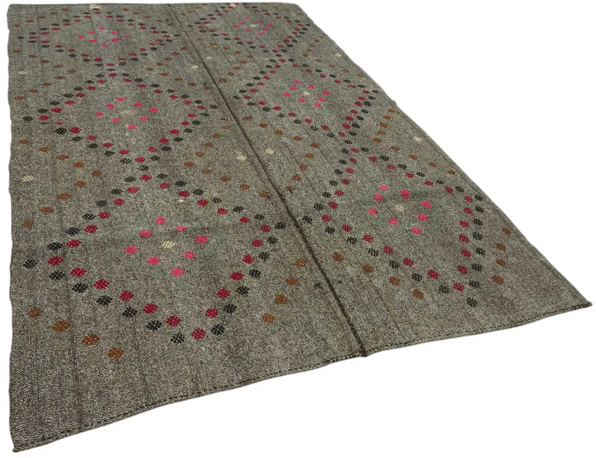 Kıl Çizgili Gri Keçi Kılı İpliğinden El Dokuma Kilim-206x300 - Görsel 2