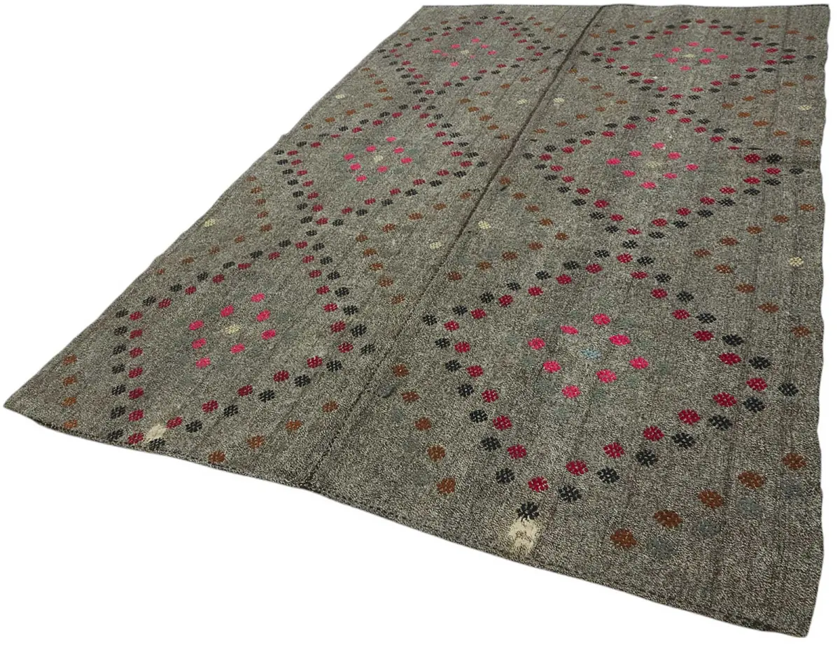 Kıl Çizgili Gri Keçi Kılı İpliğinden El Dokuma Kilim-206x300 - Görsel 3