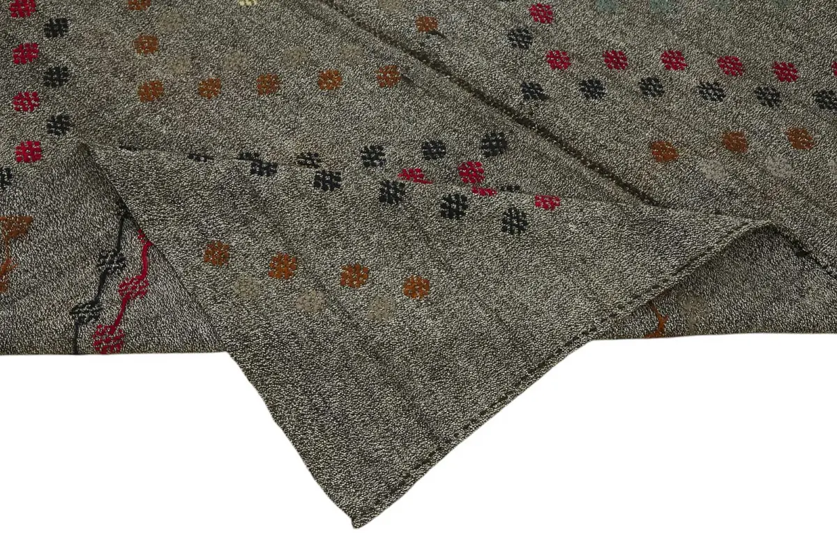 Kıl Çizgili Gri Keçi Kılı İpliğinden El Dokuma Kilim-206x300 - Görsel 6