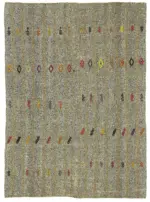 Kıl Çizgili Gri Keçi Kılı İpliğinden El Dokuma Kilim-177x244