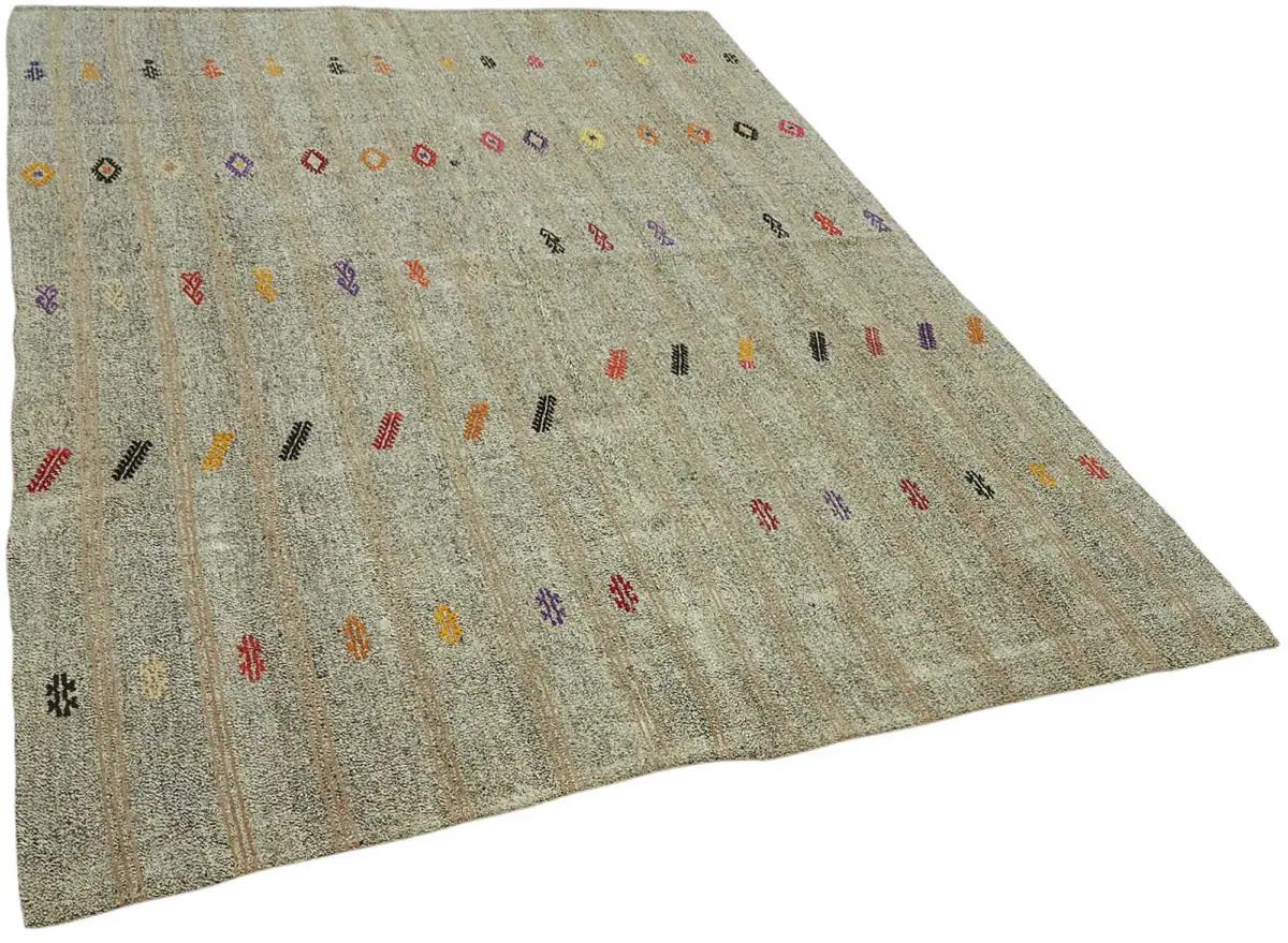 Kıl Çizgili Gri Keçi Kılı İpliğinden El Dokuma Kilim-177x244 - Görsel 2