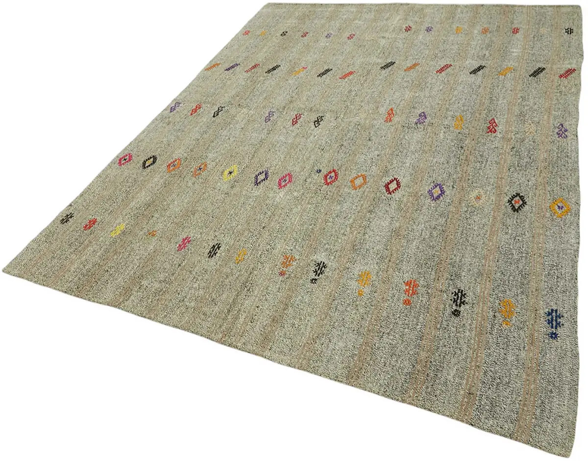 Kıl Çizgili Gri Keçi Kılı İpliğinden El Dokuma Kilim-177x244 - Görsel 3
