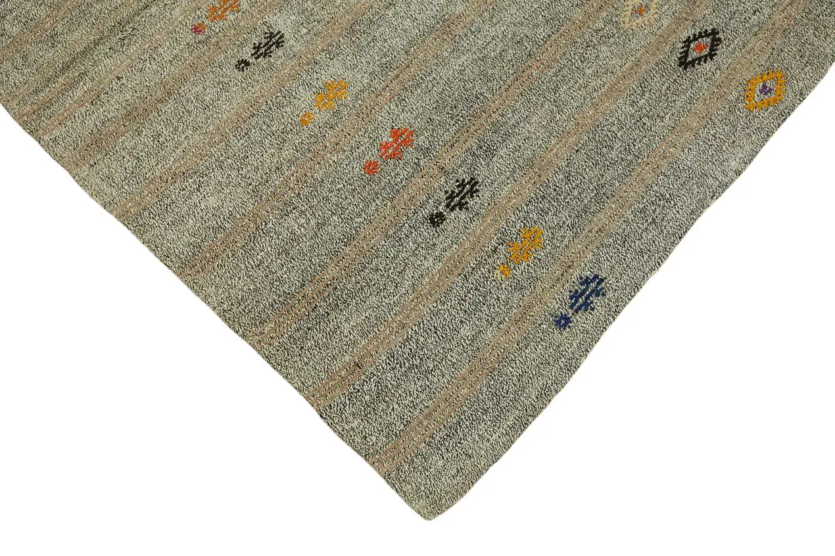 Kıl Çizgili Gri Keçi Kılı İpliğinden El Dokuma Kilim-177x244 - Görsel 4