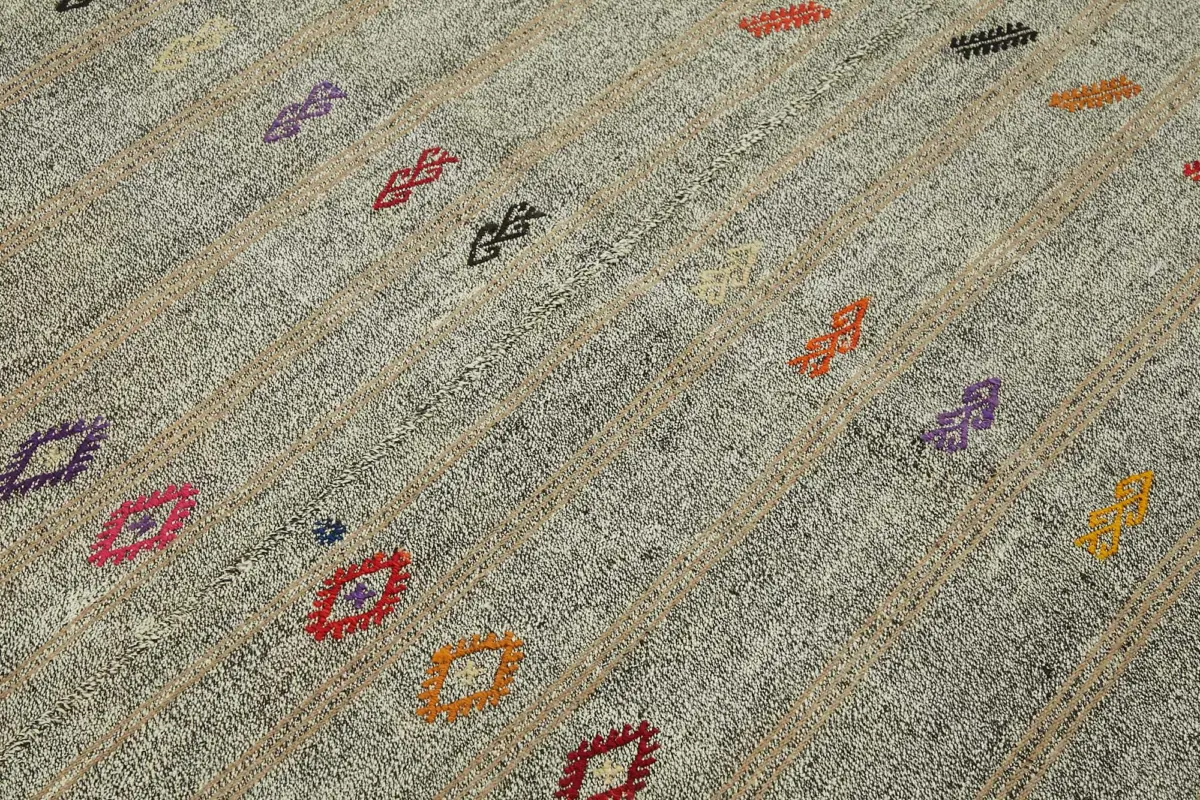 Kıl Çizgili Gri Keçi Kılı İpliğinden El Dokuma Kilim-177x244 - Görsel 5