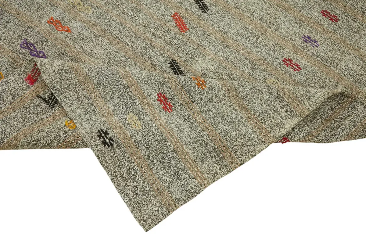 Kıl Çizgili Gri Keçi Kılı İpliğinden El Dokuma Kilim-177x244 - Görsel 6