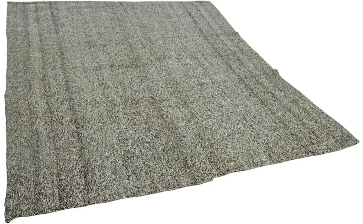 Kıl Çizgili Gri Keçi Kılı İpliğinden El Dokuma Kilim-198x240 - Görsel 2