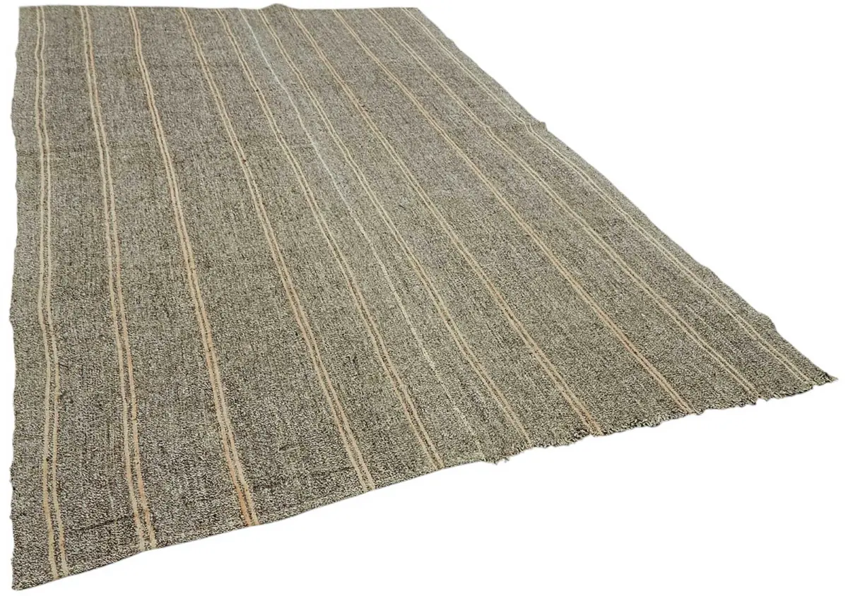 Kıl Çizgili Kahverengi Keçi Kılı İpliğinden El Dokuma Kilim-190x300 - Görsel 2