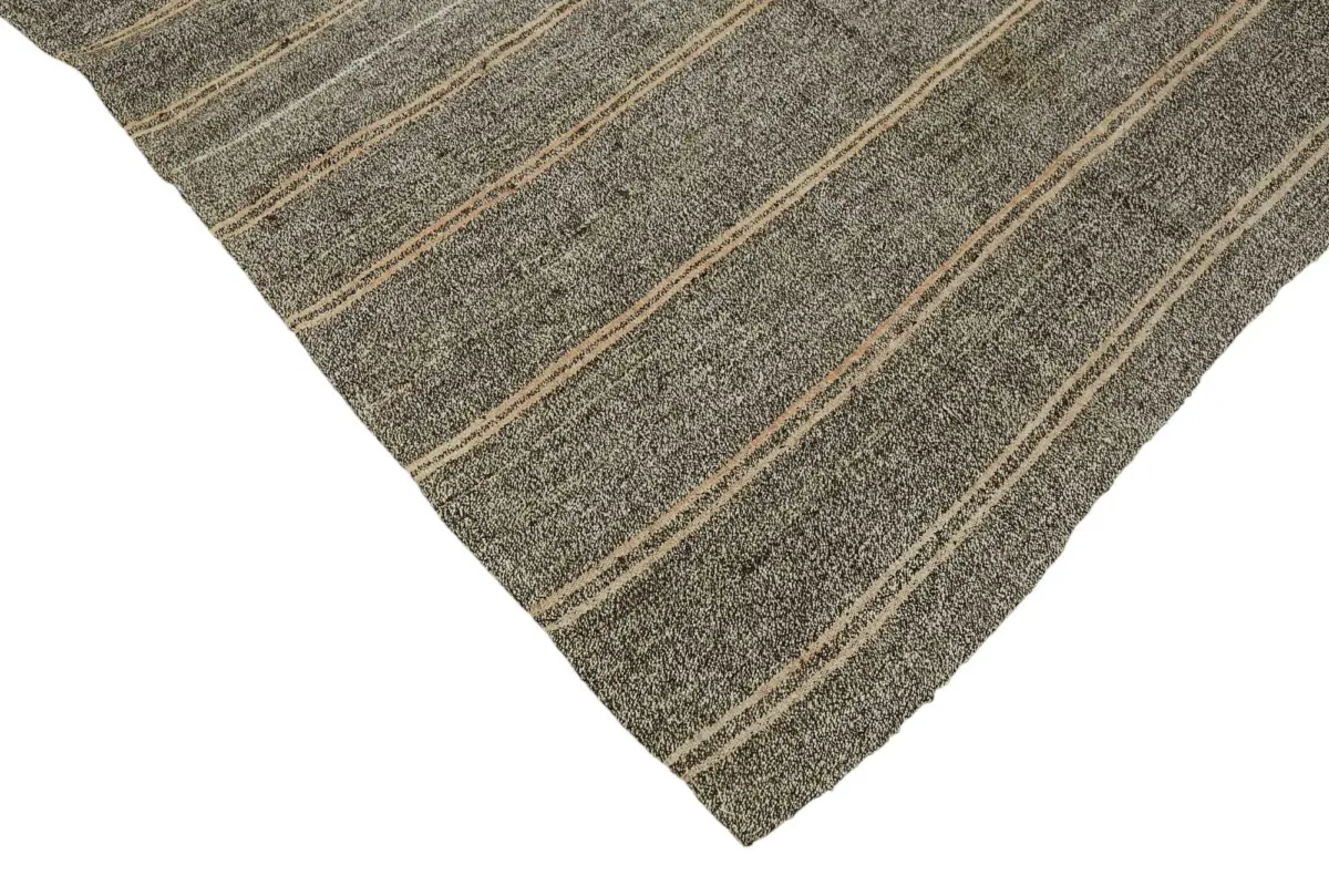 Kıl Çizgili Kahverengi Keçi Kılı İpliğinden El Dokuma Kilim-190x300 - Görsel 4