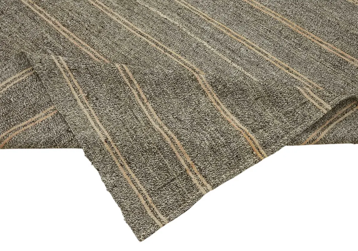 Kıl Çizgili Kahverengi Keçi Kılı İpliğinden El Dokuma Kilim-190x300 - Görsel 6