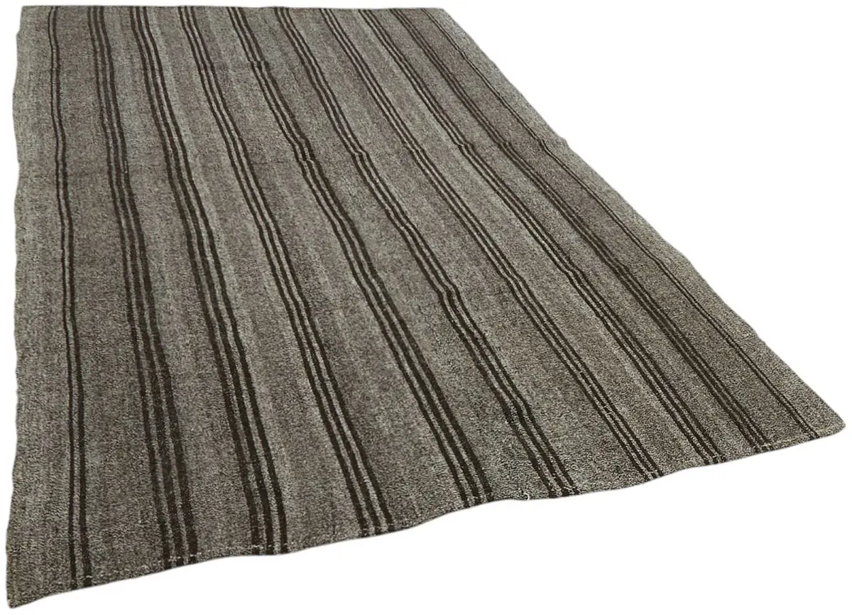 Kıl Çizgili Gri Keçi Kılı İpliğinden El Dokuma Kilim-181x290 - Görsel 2
