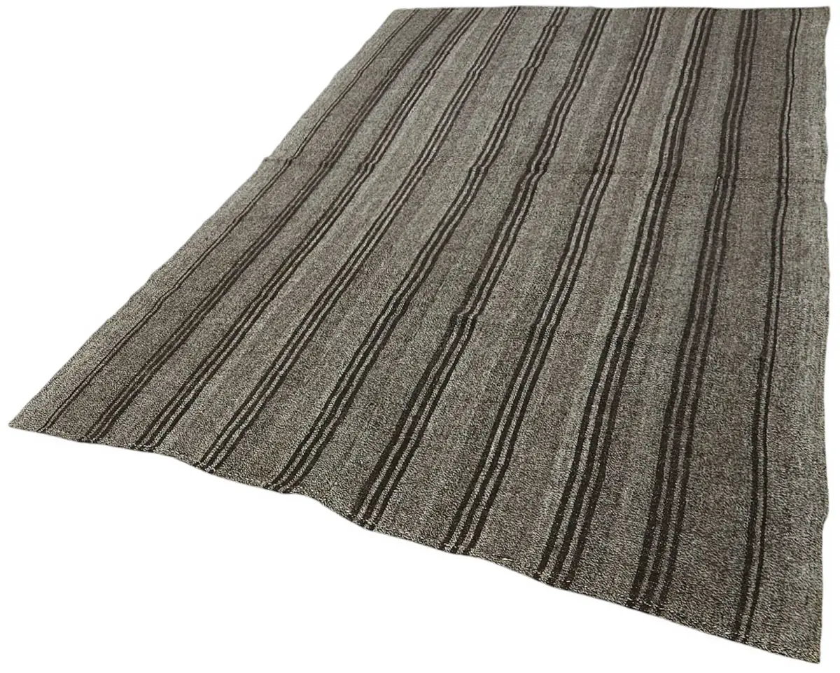 Kıl Çizgili Gri Keçi Kılı İpliğinden El Dokuma Kilim-181x290 - Görsel 3