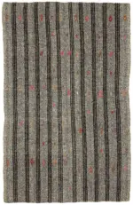 Kıl Çizgili Gri Keçi Kılı İpliğinden El Dokuma Kilim-186x290
