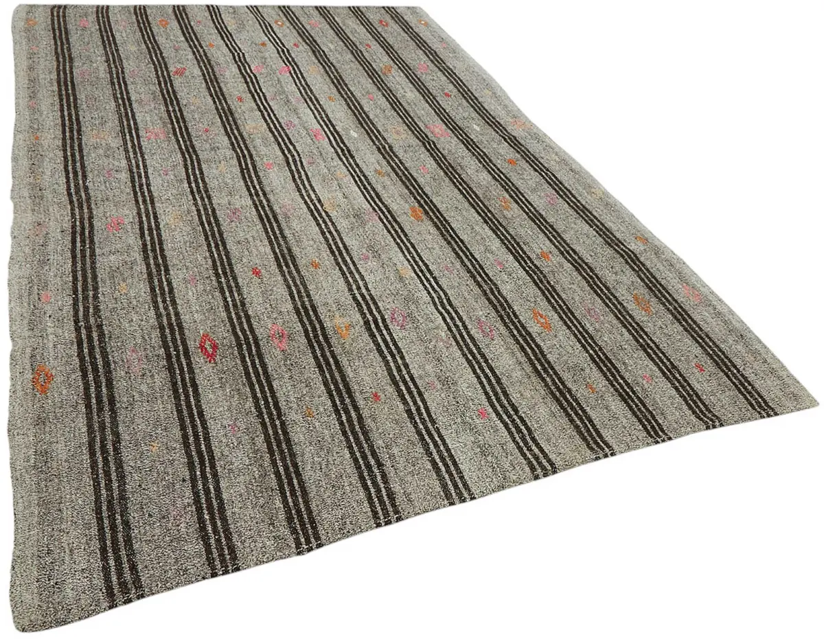 Kıl Çizgili Gri Keçi Kılı İpliğinden El Dokuma Kilim-186x290 - Görsel 2