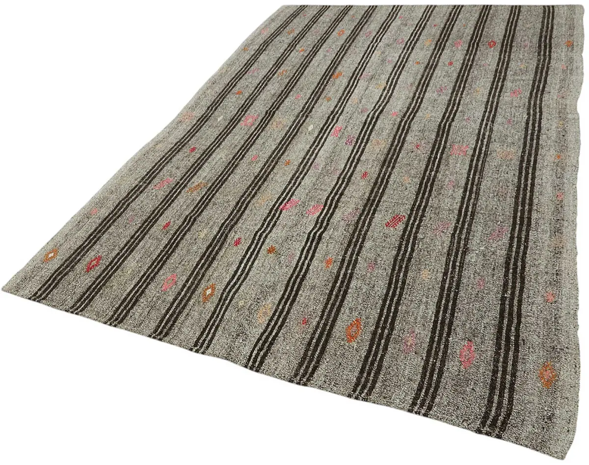 Kıl Çizgili Gri Keçi Kılı İpliğinden El Dokuma Kilim-186x290 - Görsel 3