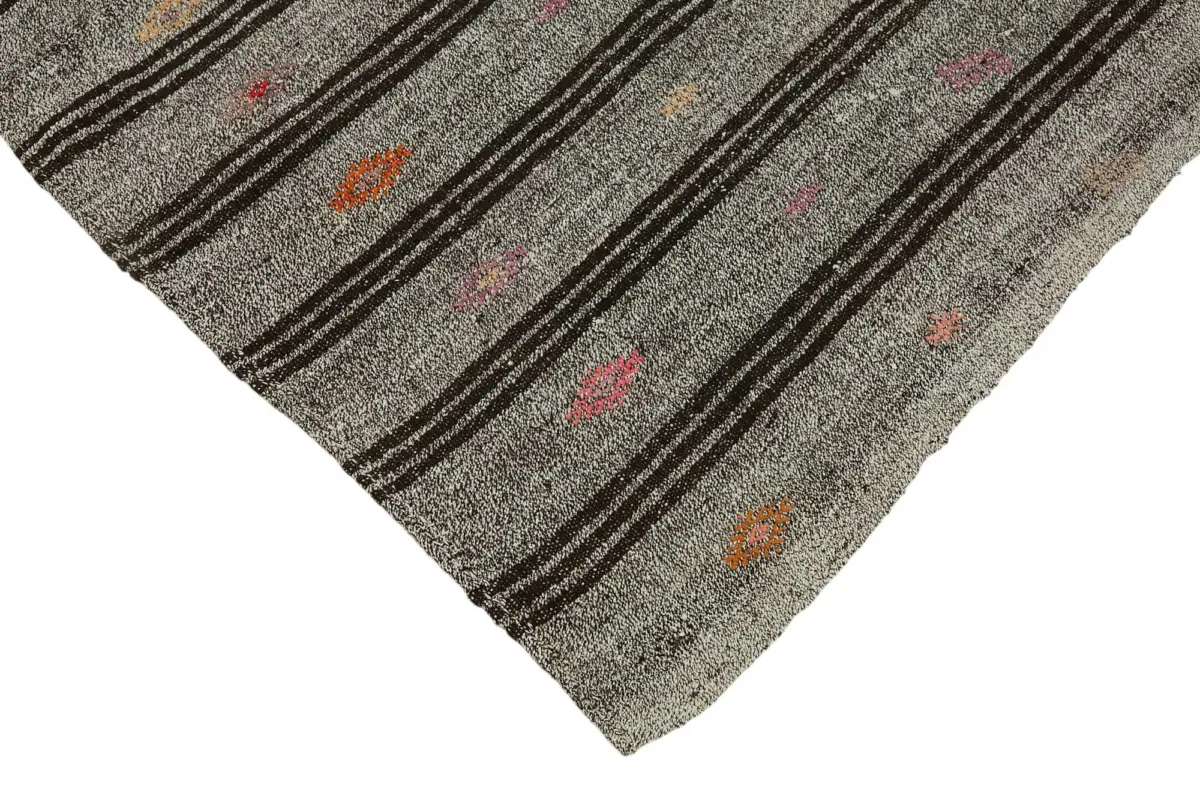 Kıl Çizgili Gri Keçi Kılı İpliğinden El Dokuma Kilim-186x290 - Görsel 4
