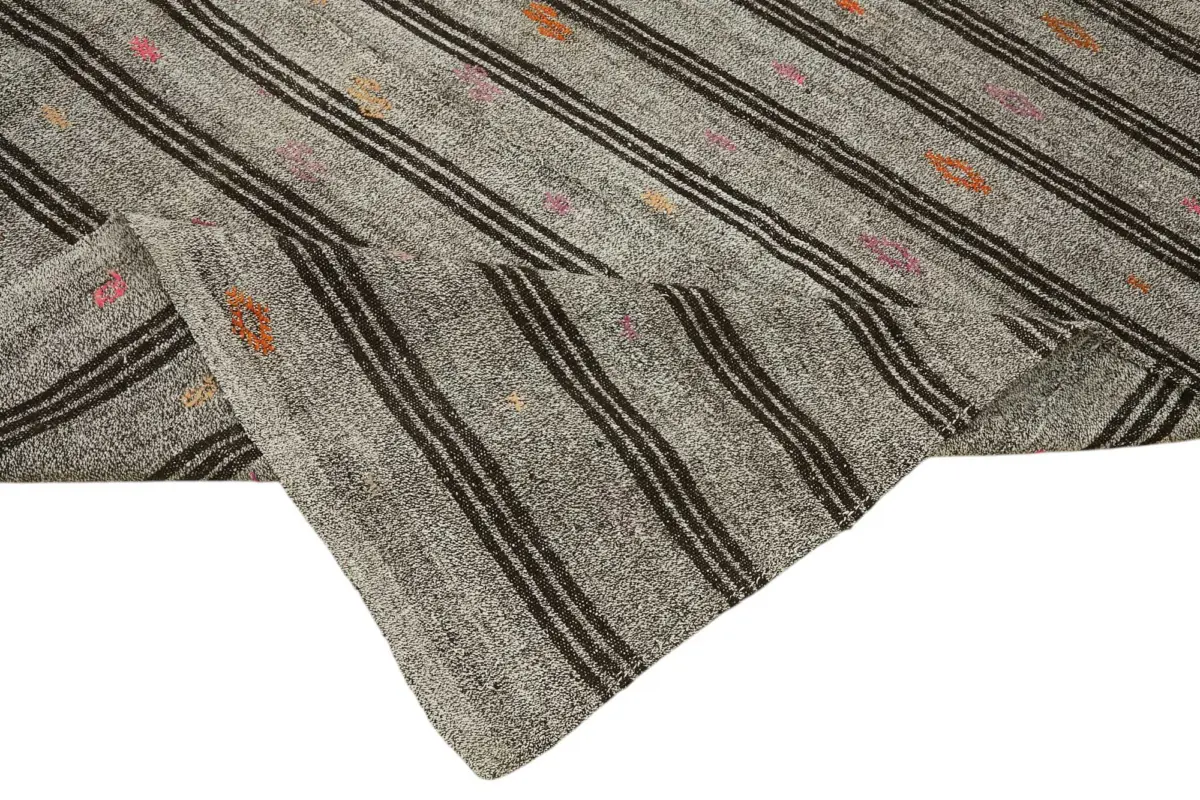 Kıl Çizgili Gri Keçi Kılı İpliğinden El Dokuma Kilim-186x290 - Görsel 6