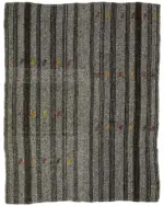 Kıl Çizgili Gri Keçi Kılı İpliğinden El Dokuma Kilim-203x260