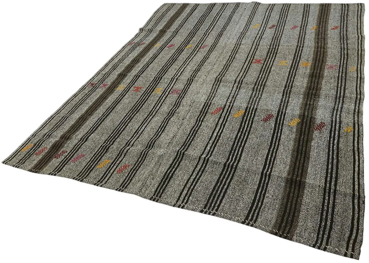 Kıl Çizgili Gri Keçi Kılı İpliğinden El Dokuma Kilim-203x260 - Görsel 3