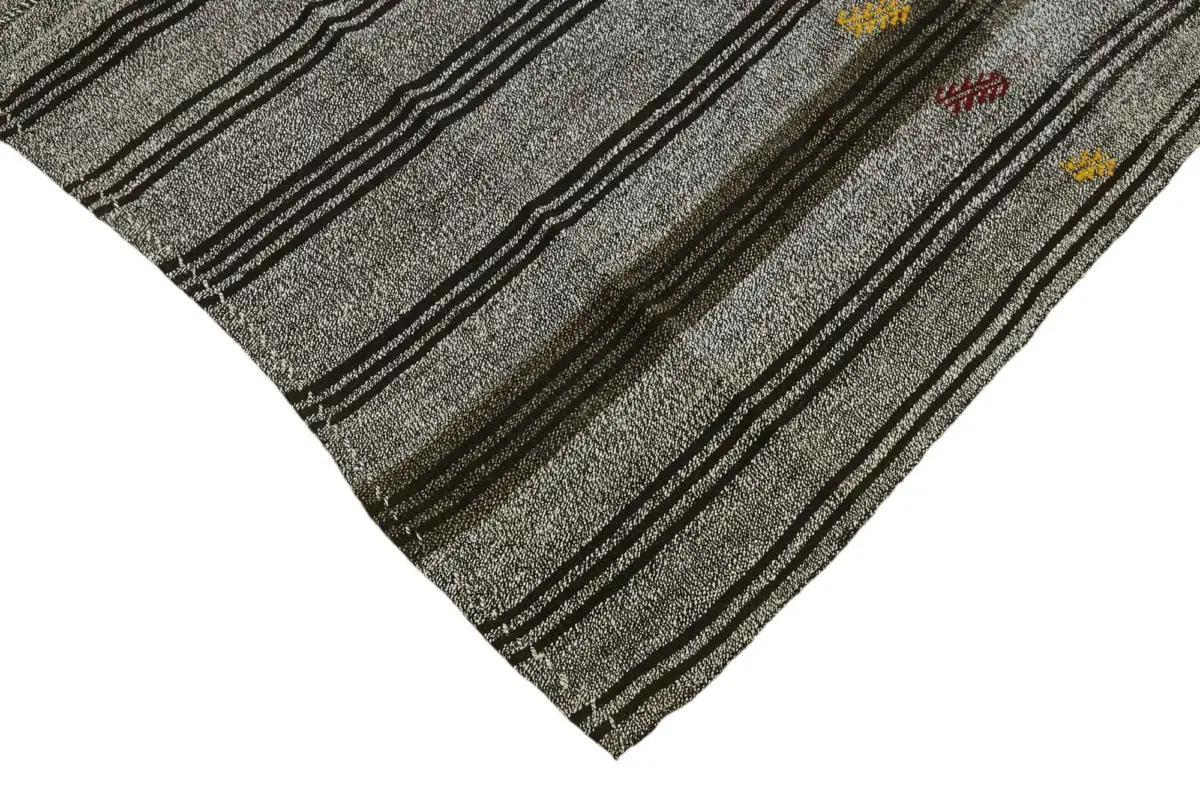 Kıl Çizgili Gri Keçi Kılı İpliğinden El Dokuma Kilim-203x260 - Görsel 4
