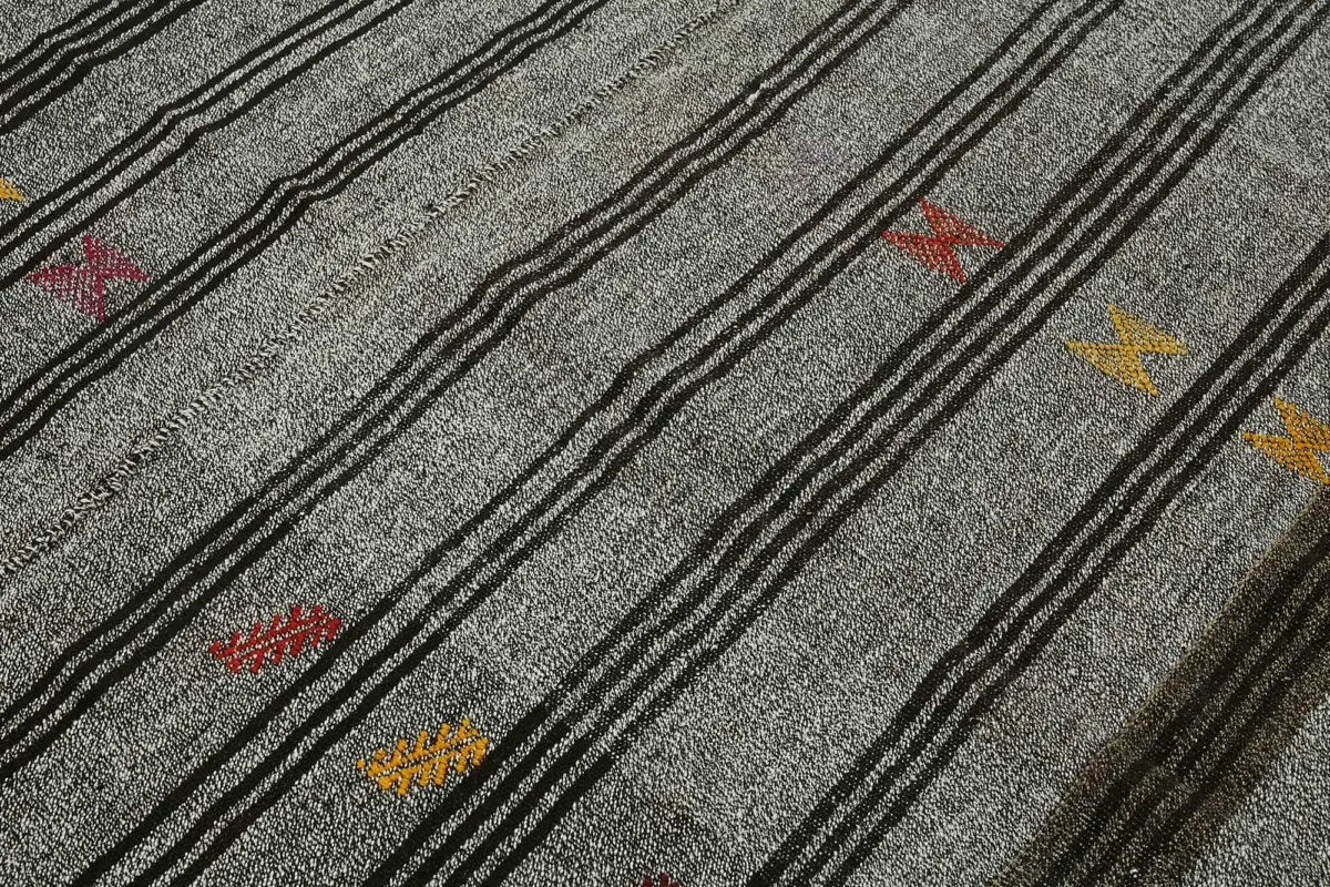 Kıl Çizgili Gri Keçi Kılı İpliğinden El Dokuma Kilim-203x260 - Görsel 5