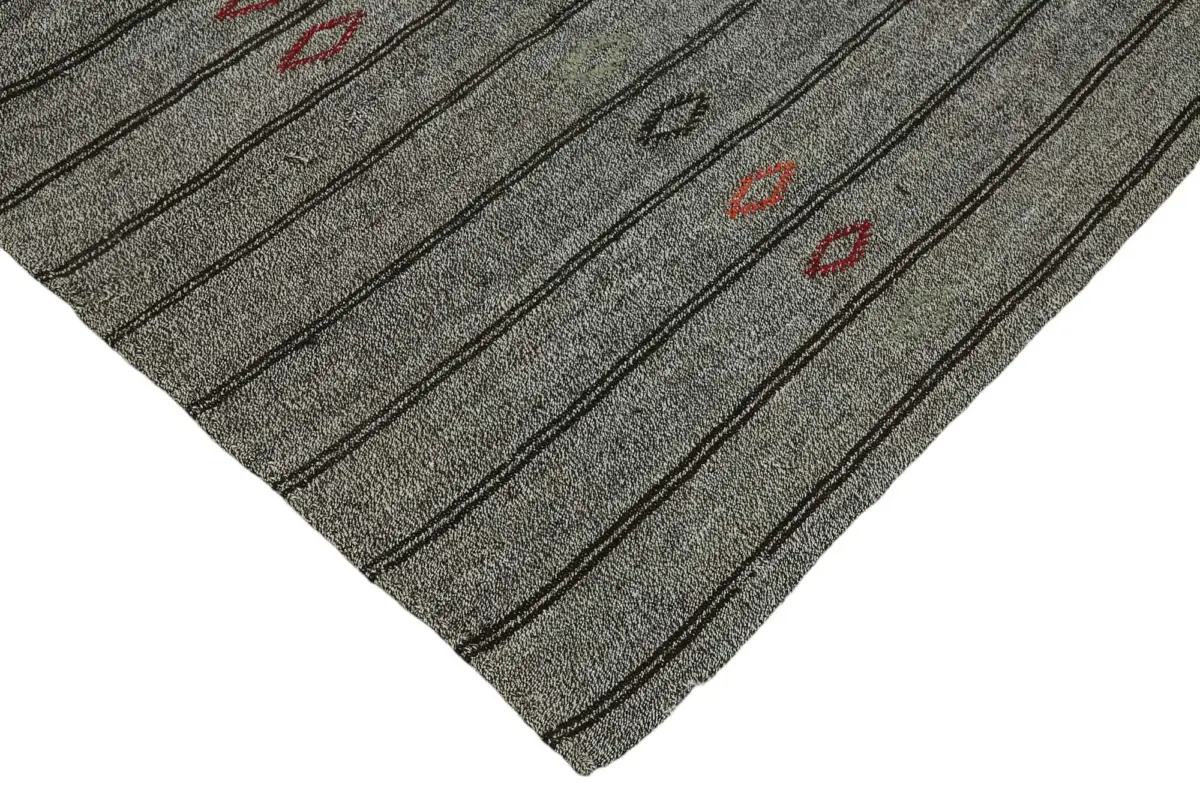 Kıl Çizgili Gri Keçi Kılı İpliğinden El Dokuma Kilim-216x263 - Görsel 4