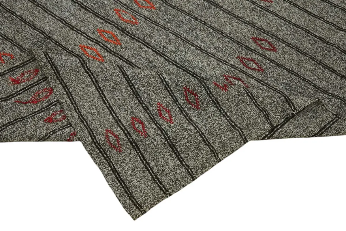 Kıl Çizgili Gri Keçi Kılı İpliğinden El Dokuma Kilim-216x263 - Görsel 6