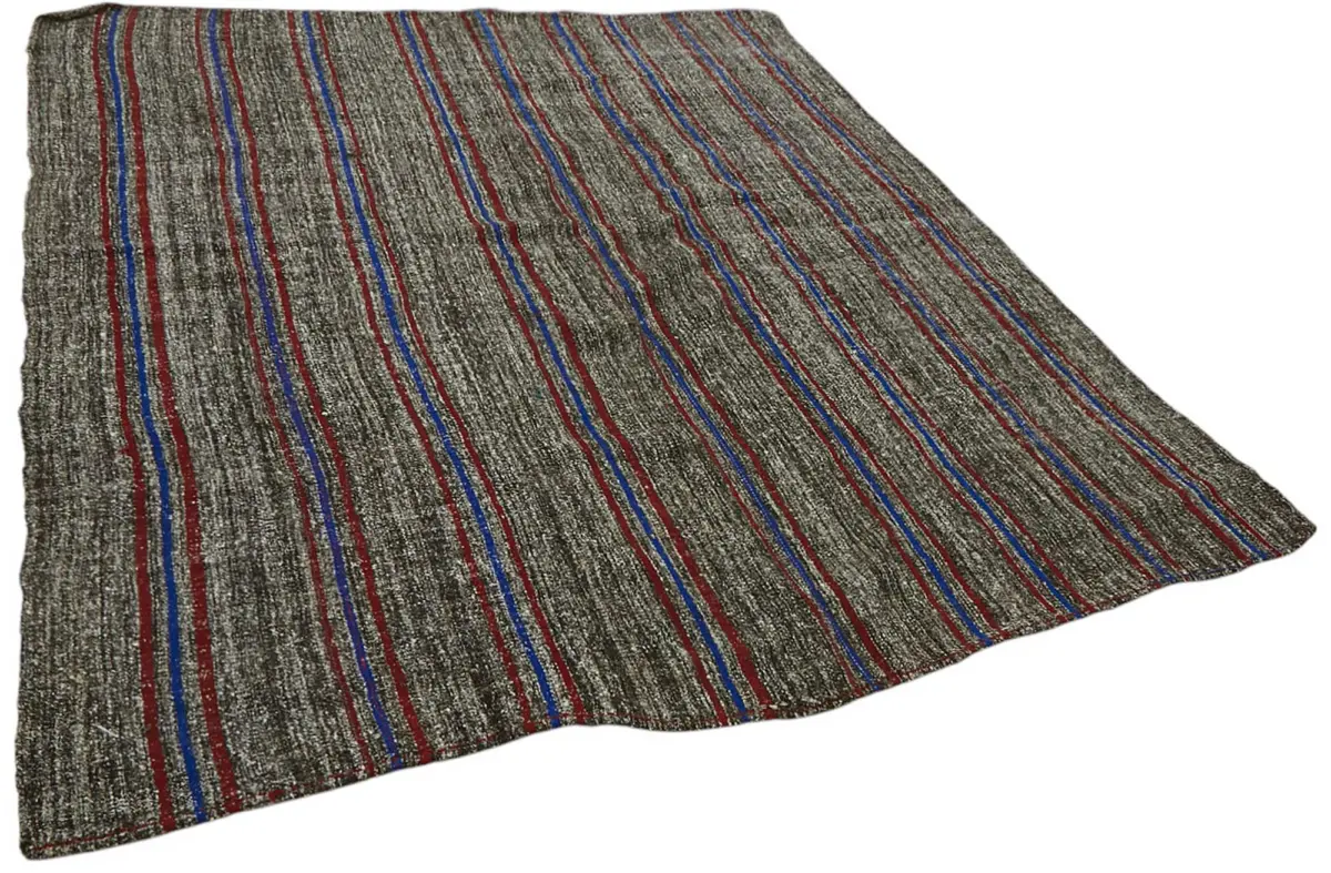 Kıl Çizgili Gri Keçi Kılı İpliğinden El Dokuma Kilim-202x244 - Görsel 2