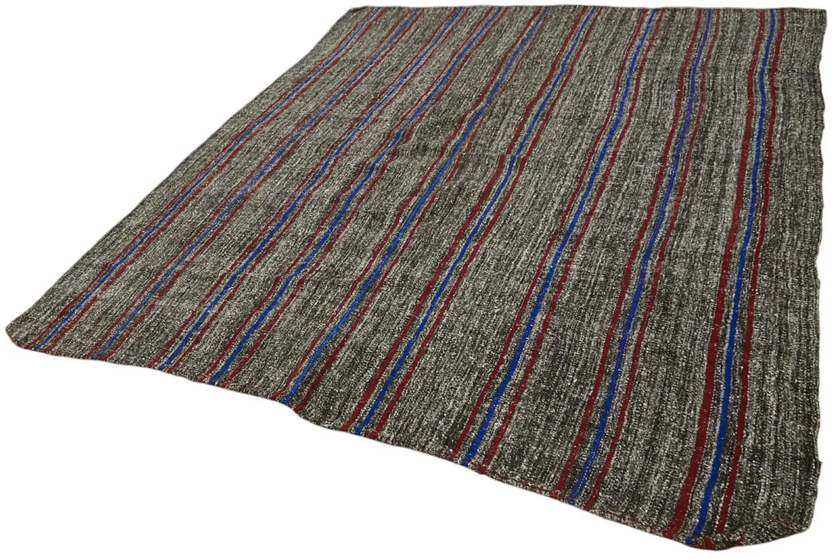 Kıl Çizgili Gri Keçi Kılı İpliğinden El Dokuma Kilim-202x244 - Görsel 3