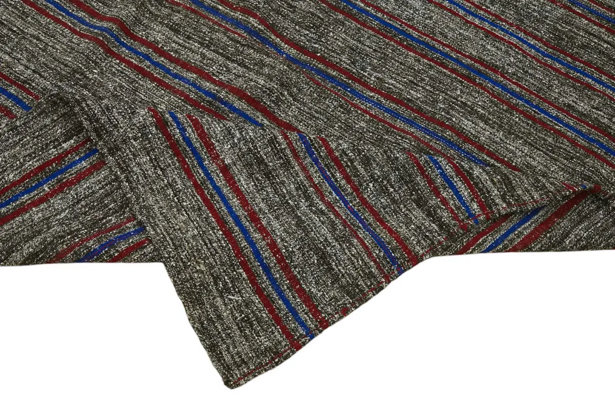 Kıl Çizgili Gri Keçi Kılı İpliğinden El Dokuma Kilim-202x244 - Görsel 6