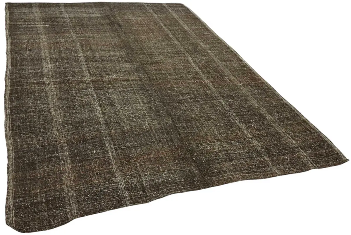 Kıl Çizgili Kahverengi Keçi Kılı İpliğinden El Dokuma Kilim-208x297 - Görsel 2