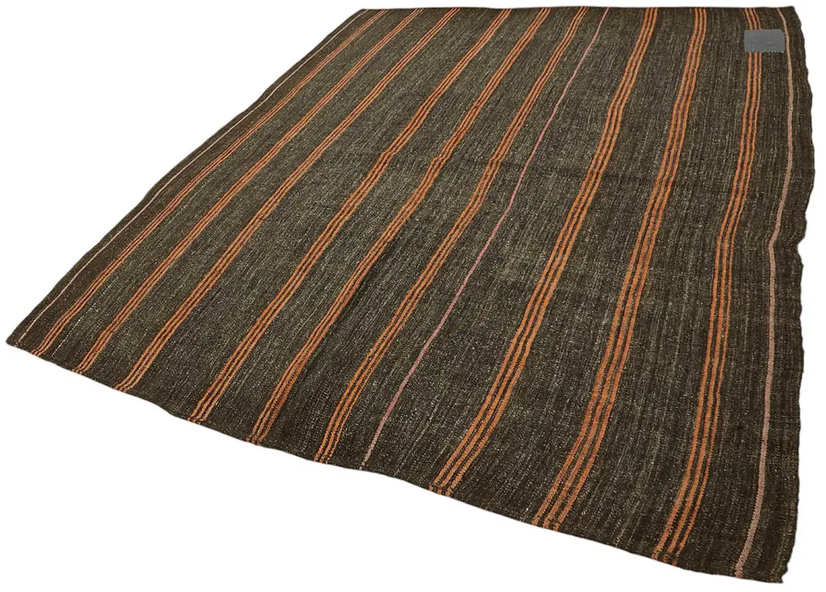 Kıl Çizgili Kahverengi Keçi Kılı İpliğinden El Dokuma Kilim-200x251 - Görsel 3