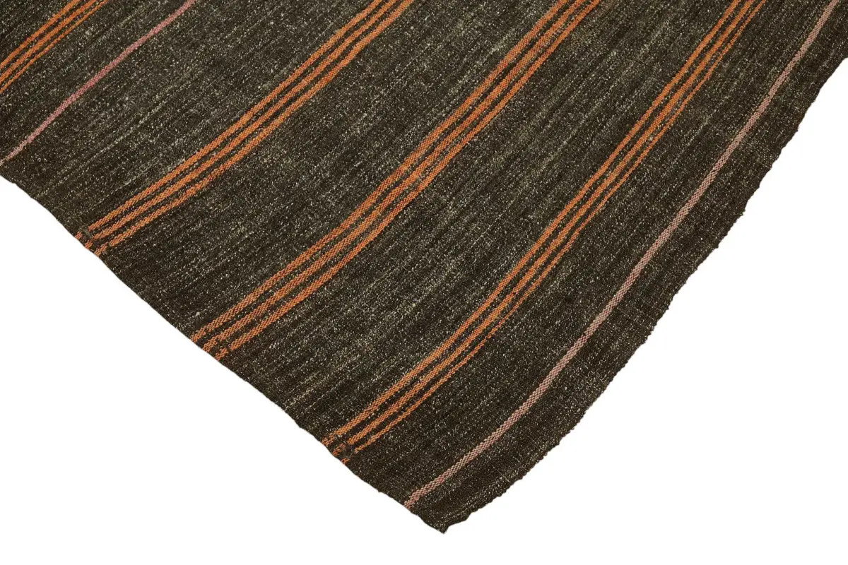Kıl Çizgili Kahverengi Keçi Kılı İpliğinden El Dokuma Kilim-200x251 - Görsel 4