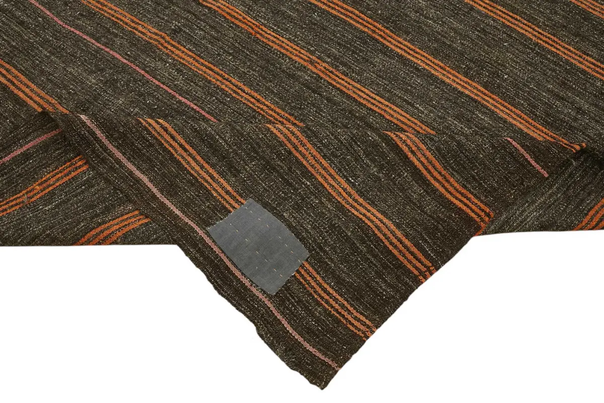 Kıl Çizgili Kahverengi Keçi Kılı İpliğinden El Dokuma Kilim-200x251 - Görsel 6