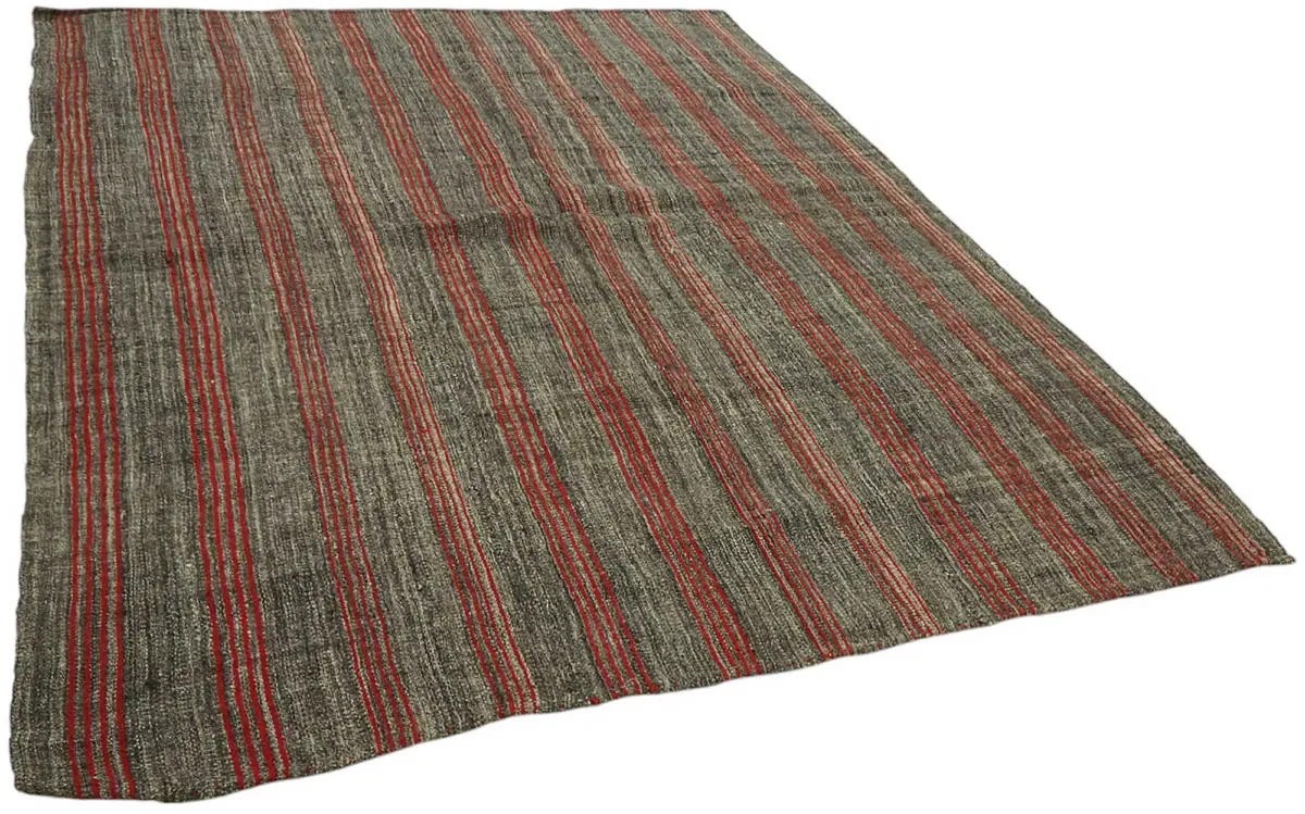 Kıl Çizgili Gri Keçi Kılı İpliğinden El Dokuma Kilim-205x251 - Görsel 2